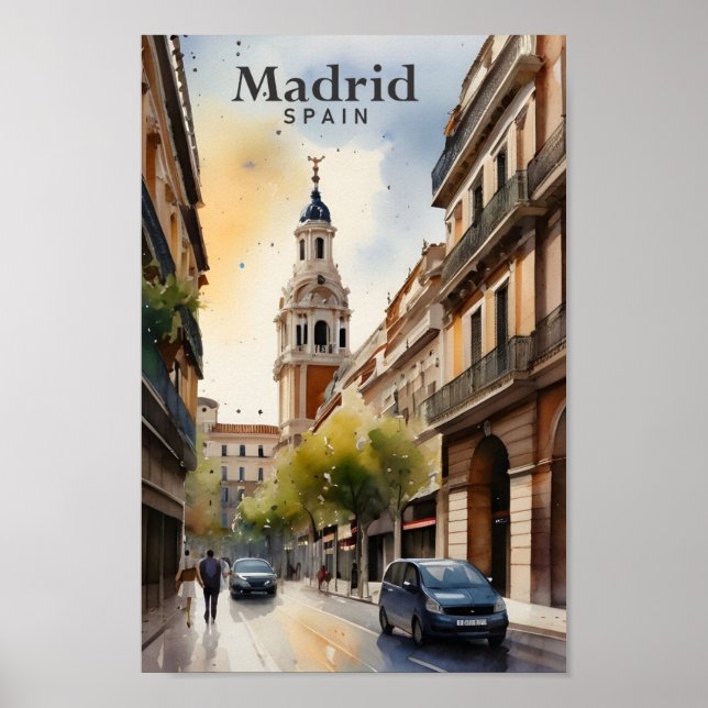 Affiche Madrid Espagne Aquarelle Peinture Voyage (Devant)