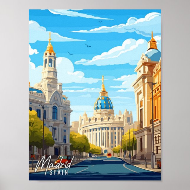 Affiche Madrid Espagne Art illustration de voyage vintage (Devant)