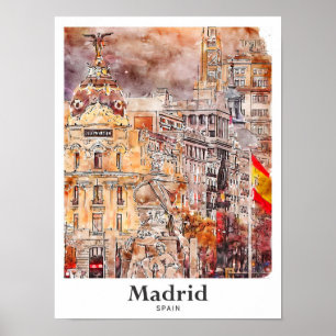 Affiche Madrid Espagne Art Voyage Aquarelle main tirée