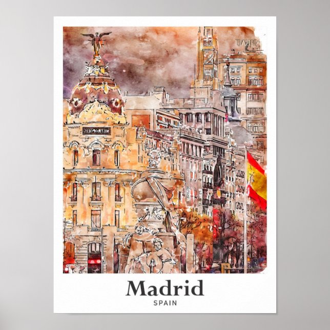 Affiche Madrid Espagne Art Voyage Aquarelle main tirée (Devant)