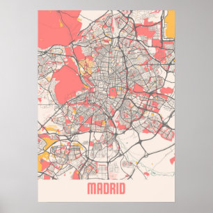Affiche Madrid - Espagne Carte de la ville de Chalk