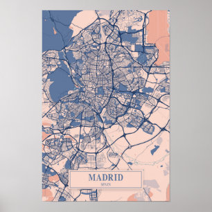Affiche Madrid Espagne Carte de la ville venteuse Voyage