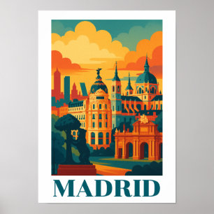 Affiche Madrid Espagne Coloré Voyage Rétro