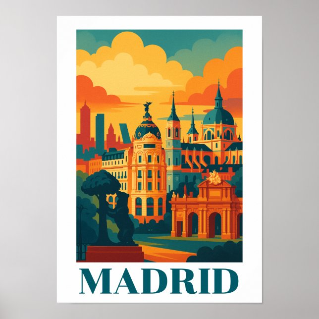 Affiche Madrid Espagne Coloré Voyage Rétro (Devant)