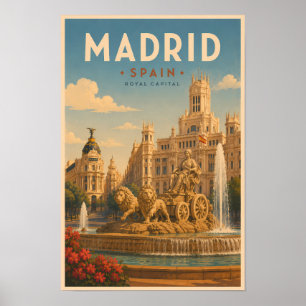 Affiche Madrid Espagne Fontaine Cibeles Illustration Voyag
