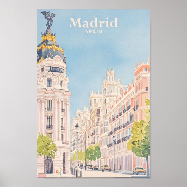 Affiche Madrid Espagne Gouache Illustration Voyage (Devant)