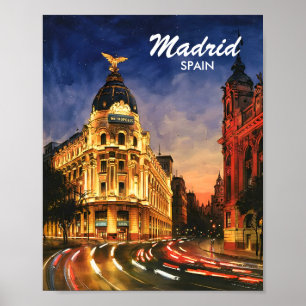 Affiche Madrid Espagne Gran Via Nuit Paysage Urbain Aquare