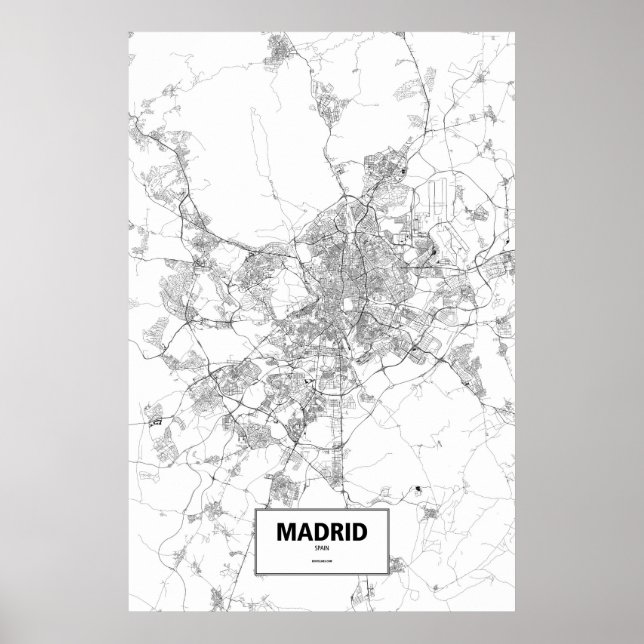 Affiche Madrid, Espagne (noir sur blanc) (Devant)