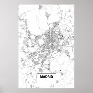 Affiche Madrid, Espagne (noir sur le blanc)