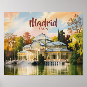 Affiche Madrid Espagne Palais de Cristal Aquarelle Voyage
