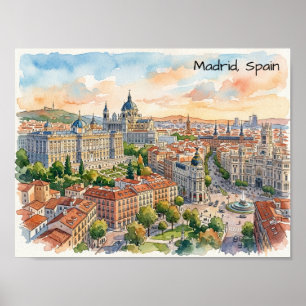 Affiche Madrid Espagne Peinture à l'aquarelle Architecture