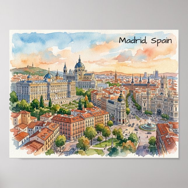 Affiche Madrid Espagne Peinture à l'aquarelle Architecture (Devant)