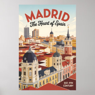 Affiche Madrid Espagne Rétro Ciel Ville Paysage Voyage