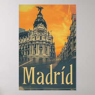 Affiche Madrid Espagne Vintage Retro Voyage Illustration