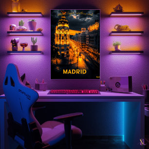 Affiche Madrid Skyline - Charcoal Monochrome Art - Urban