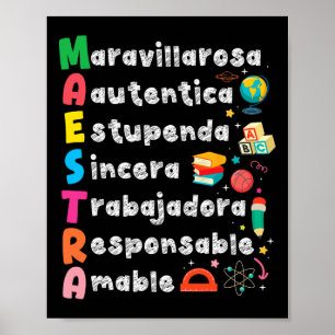 Affiche Maestra Acronyme Professeur d'espagnol Retour à l'