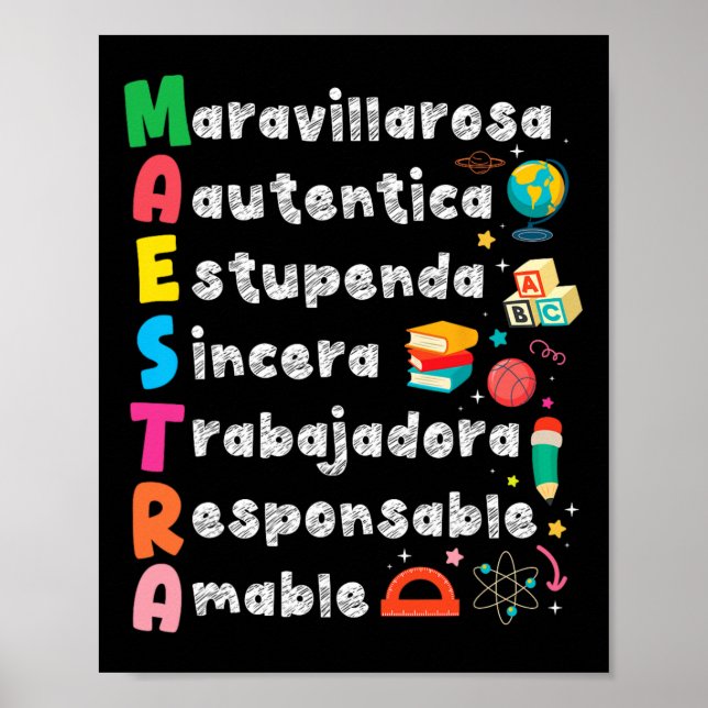 Affiche Maestra Acronyme Professeur d'espagnol Retour à l' (Devant)