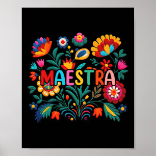 Affiche Maestra Flowers Professeur d'espagnol Cinco De May