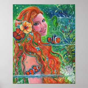 Affiche Maev Mermaid poisson clown art par Renee Lavoie