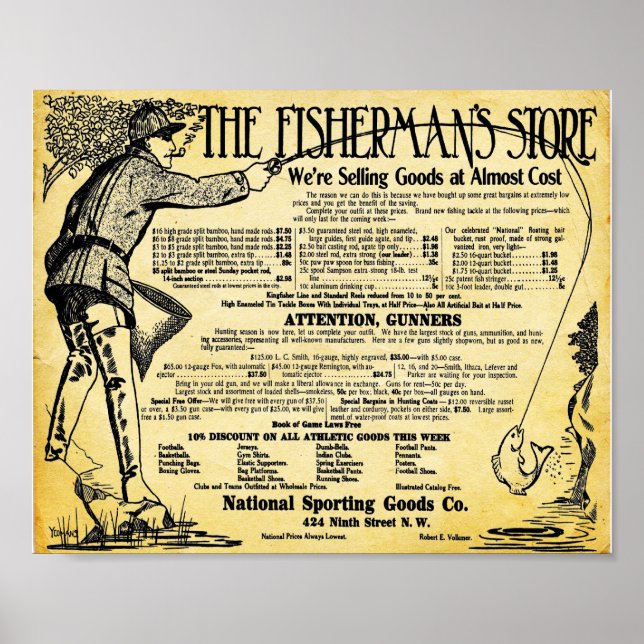 Affiche Magasin De Pêche vintage Et Imprimé (Devant)