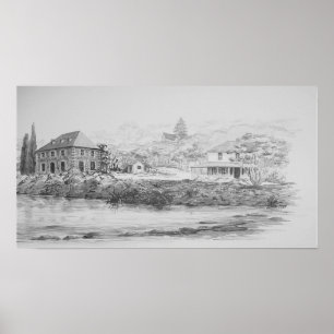 Affiche Magasin de pierre de Kerikeri, église et Chambre