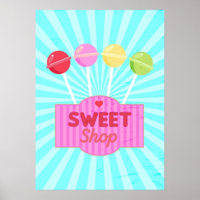 Affiche Magasin de sucreries Retro Pastel Candy Lollipops (Devant)