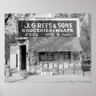 Affiche Magasin d'épicerie et d'alimentation, 1938. Photo