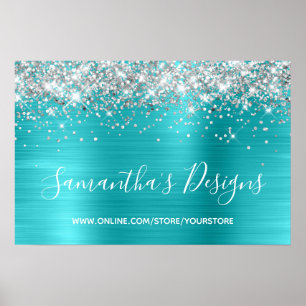 Affiche Magasin en ligne Turquoise Bleu Paillettes Argenté