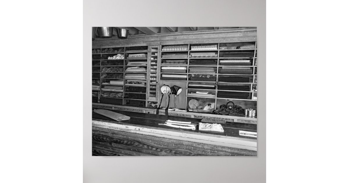 Affiche Magasin Vintage De Tissu De Photo Noire Et Blanche Zazzle Fr