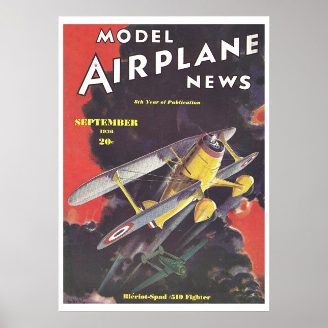 AFFICHE MAGAZINE 1936 : MODEL AIRPLANE NEWS (Devant)