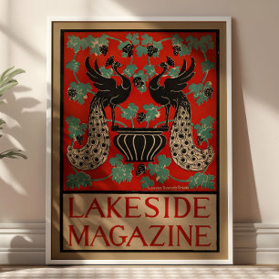 Affiche Magazine bord de lac vintage Art Nouveau Paons