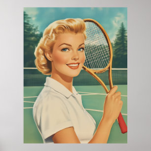 Affiche Magazine des années 1950 Illustration Tennis Woman