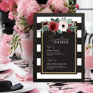 Affiche Magenta Floral Stripes Signature Boissons Mariage