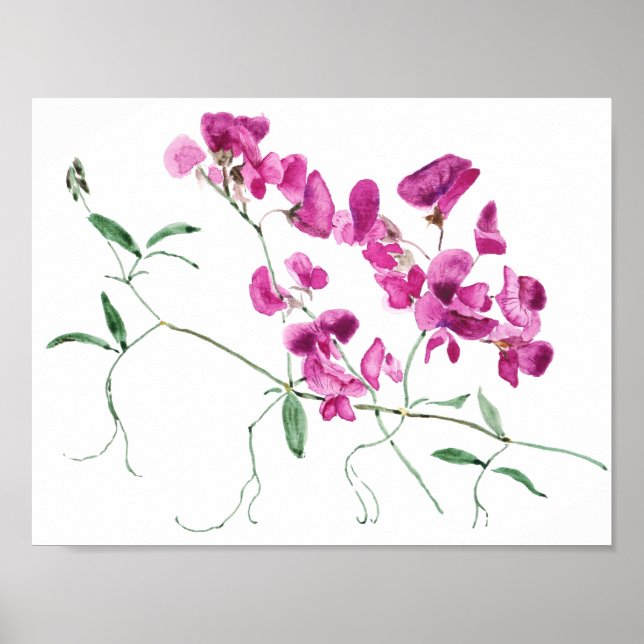 Affiche magenta pois doux fleurs aquarelle (Devant)