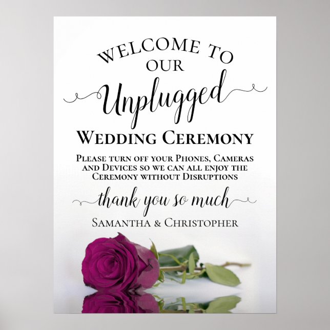 Affiche Magenta Rose Chic Unplugged Mariage cérémonie (Devant)