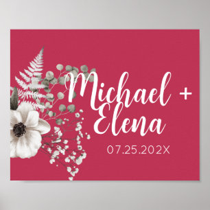 Affiche Magenta & White Floral Mariage Mur Imprimer