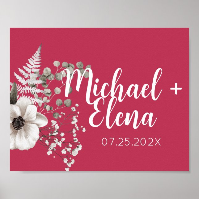 Affiche Magenta & White Floral Mariage Mur Imprimer (Devant)