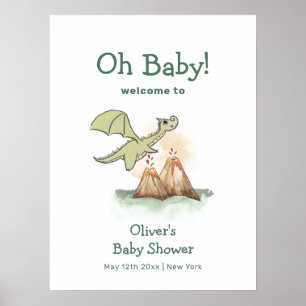 Affiche Magic Dragon Mountain Boy Baby shower Bienvenue