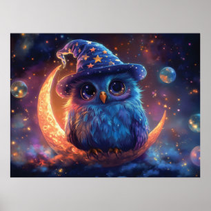 Affiche Magic Owl Wizard on the Moon : Magical Imaginaire 