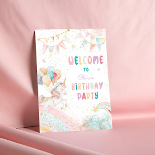Affiche Magic Pastel Unicorn Bienvenue d'anniversaire