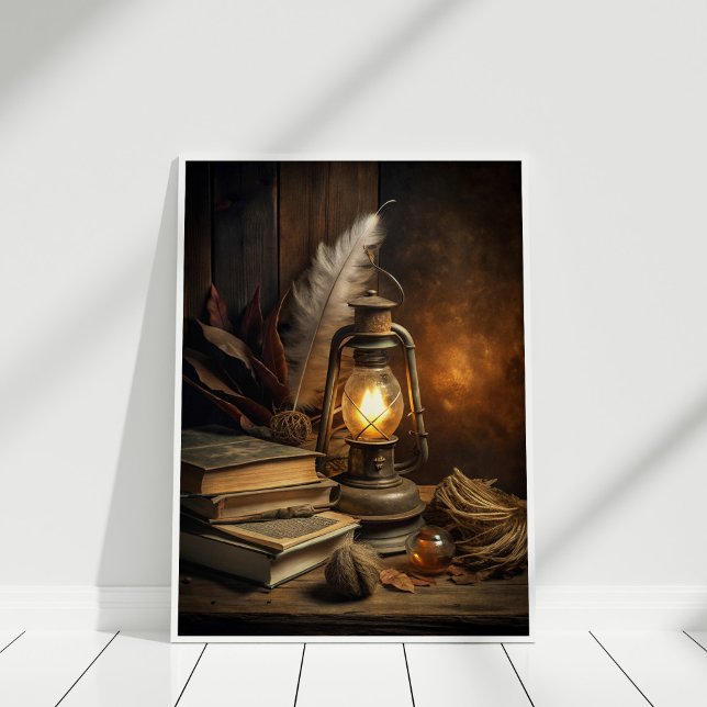Affiche Magic Study Wall Art - Vintage Candlelit Magie (Magic Study Wall Art – Vintage Candlelit Magic in white frame.)