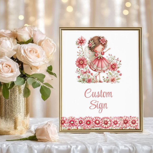Affiche Magical Fairy Girl Blush Floral Birthday Custom   (Magical Fairy Girl Blush Floral Birthday Custom Sign

)