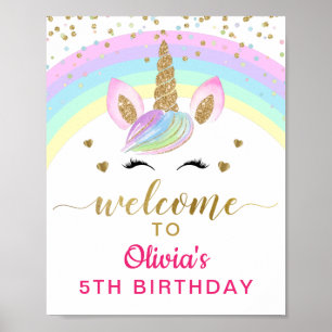 Affiche Magical Rainbow Gold Unicorn Birthday Welcome Sign