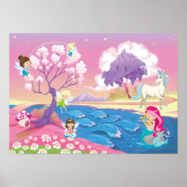Affiche Magical Riverbank with Fairies Unicorn and Mermaid (Devant)