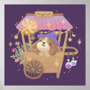 Affiche Magicien Chiot : Chariot de Vendeur Magique Vintag
