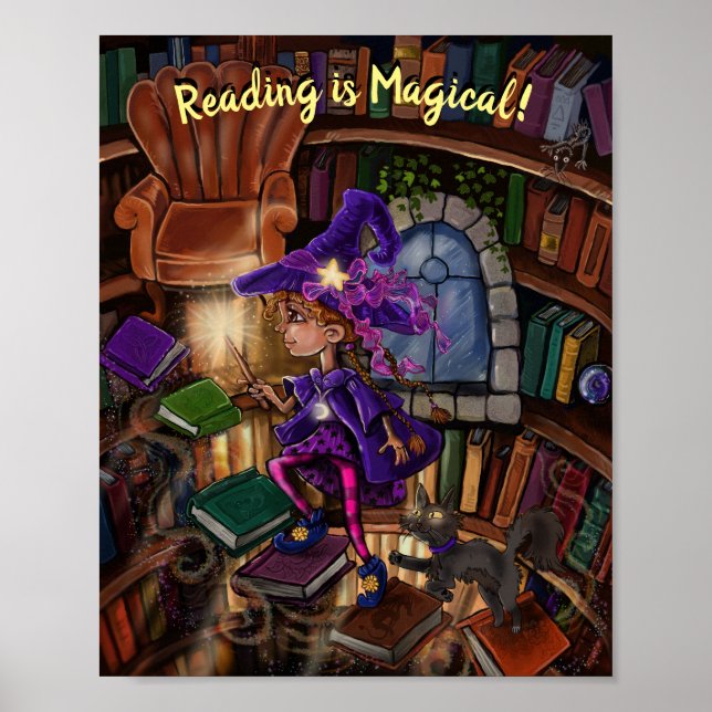 Affiche Magie dans la bibliothèque 'La lecture est magique (Devant)