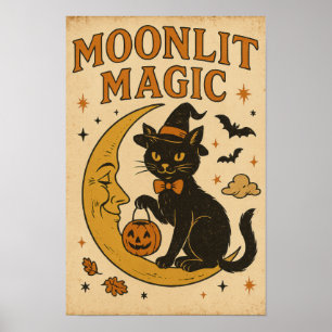 Affiche Magie de Halloween Vintage au Clair de Lune