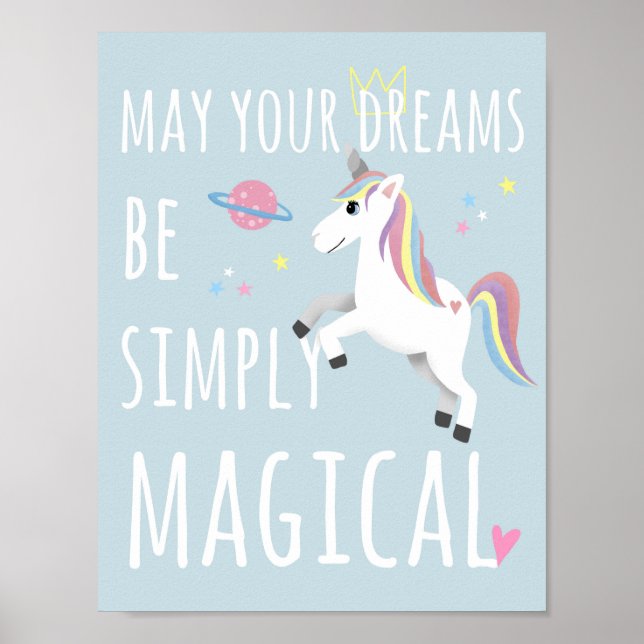 Affiche Magique Cute Unicorn Enfants Whimsical Blue Nurser (Devant)