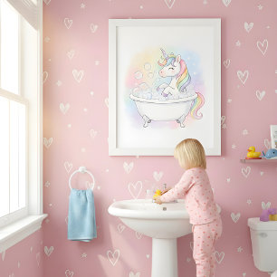 Affiche Magique Licorne Bain Heures Enfants Salle de Bain 