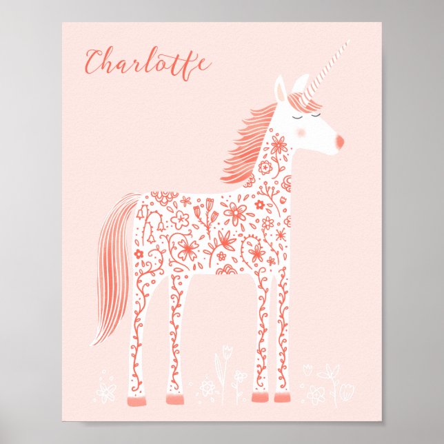 Affiche Magique Unicorn Blush Pink Personnalisé (Devant)